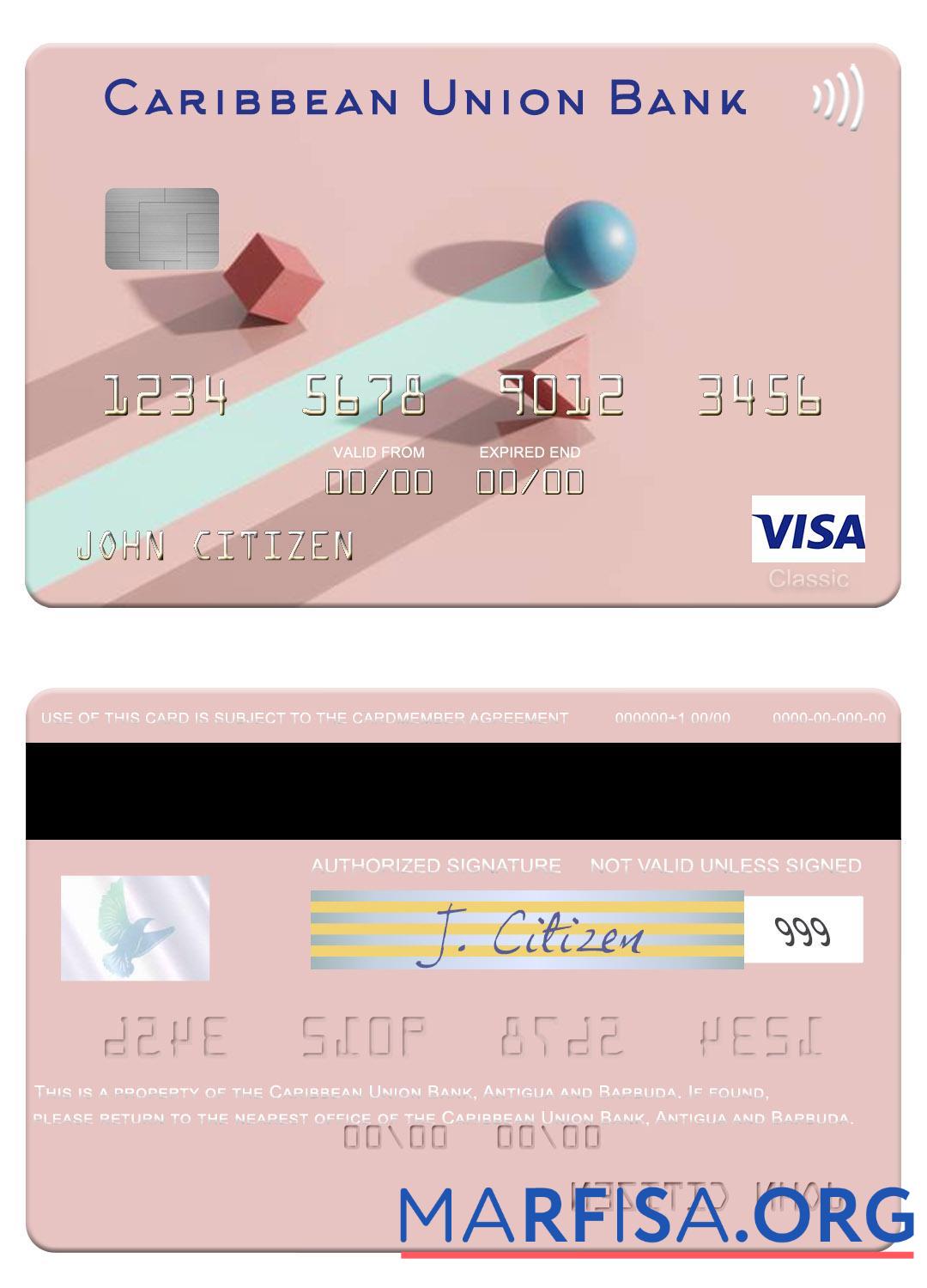 Blank Antigua and Barbuda Caribbean Union Bank visa card template